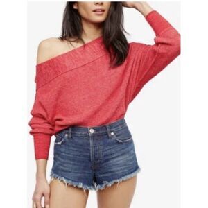 FREE PEOPLE Alana Pullover Knit Top Sweater Light Red Large Linen Blend Size L